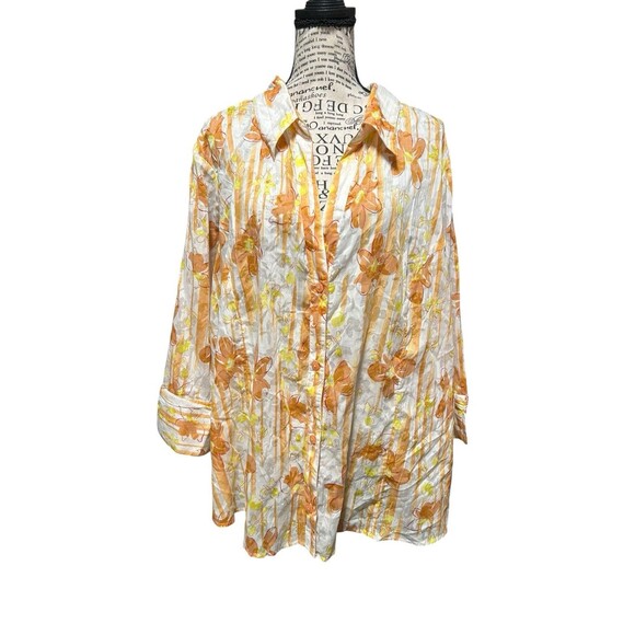 Denim & Co Button Up Floral 3/4 Sleeves Plus 3X Cottagecore Officecore Vacation - Picture 1 of 6